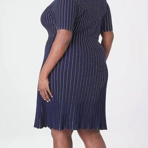 Lane Bryant Navy Blue Perfect Sleeve Fit & Flare Sweater Dress